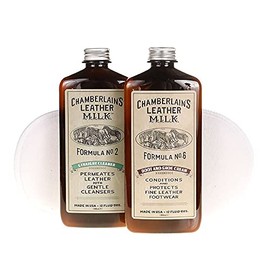 Chamberlain's Leather Milk - Leather Boot & Shoe Clean and Condition 12 Ounce Kit, All-Natural, Made in the USA, Polish Pads Included (2 Bottle Set)