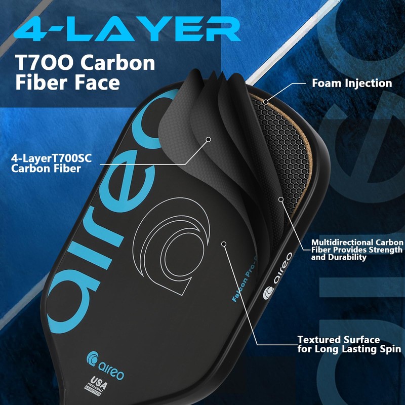 AIREO Falcon Pro O-16 Pickleball Paddle | Raw Carbon Fiber