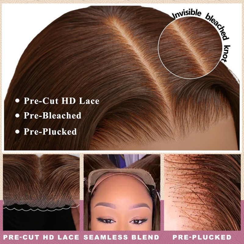 SFD 30Inch Chocolate Brown Glueless Wigs Human Hair Pre Plucked