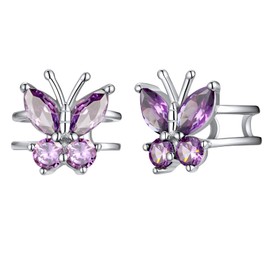 SILVERCUTE Christmas Earrings for Top of Ear Sterling Silver Butterfly Fake Earrings June Birthstone