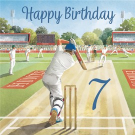 Hunts England - Cricket Fun 7th Birthday Card - Milo's Gallery - Age 7 Sport Birthday Card - For 7 Year Old Cricket Fan - Age Seven