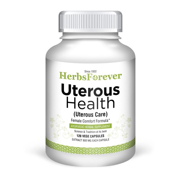 HerbsForever Uterous Health/Uterous Care Herbal Product Control Excess Cysts Bleeding, Fibroids, 120 Vege Capsules, 800 mg Each, Concentrated Extract