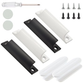 Pluvyze Pack of 4 Balcony Door Handles, Patio Door Handle, 2 Sticky Handles, 2 Anti-Collision Grains, 1 Screwdriver, Suitable for Windows, Cabinets and Drawers (Black + White)