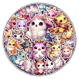 BIGZORO Pack 50 PCS Cartoon Animal Stickers Fantasy Creature Vinyl Decals Waterproof Cute Kawaii Anime Decorative Bumper Water Bottles Laptop Bicycle Skateboard Journal for Kids Teen
