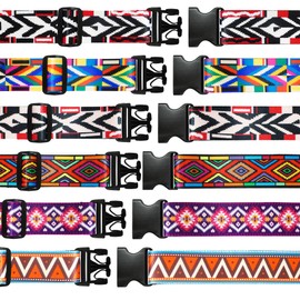 Grosun 6-Piece Luggage Straps, Patterned Suitcase Straps, Adjustable Travel Luggage Belt, 2 Inches Wide by 72 Inches Long, Multicolor, Nylon, Buckle Fastener