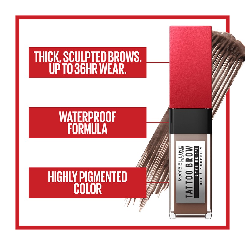Maybelline Tattoo Studio Brow Styling Gel, Waterproof Eyebrow Make Up,