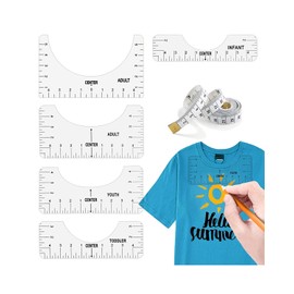 KGDUYC Framing Rulers - 4 Pieces T-Shirt Alignment Ruler, DIY Alignment Ruler, Stencil Ruler, White Ruler, T-Shirt Instructions Ruler, V-Neck for Adults, Youth and Children