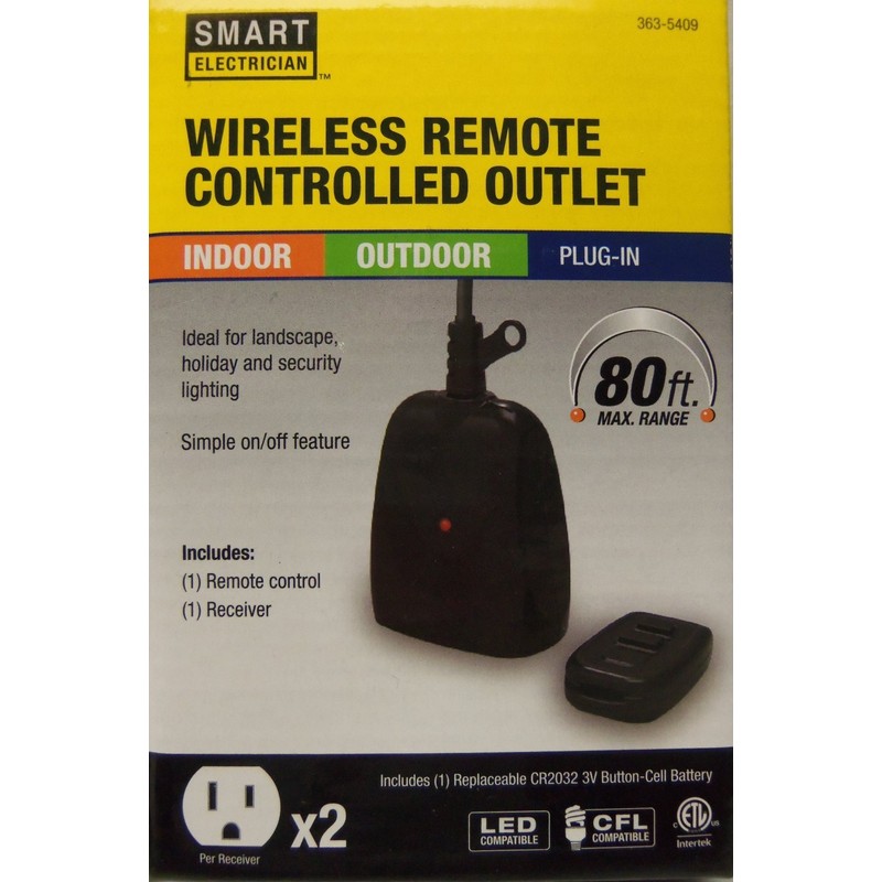 SMART ELECTRICAN Indoor Outdoor Remote Control 2 Outlet Receiver W