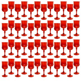 LEYIQU Plastic Wine Glasses，Plastic Goblets Vintage Style Cordial Drinking Glasses for Wedding Reception, Grand Event Party Supplies (48, Red)