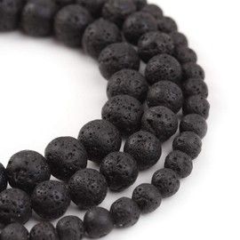 Filluck Natural Stone Beads 6mm Black Lava Polished Round Smooth Gemstone Beads for Jewelry Making 15 Inch(Black Lava,6mm)