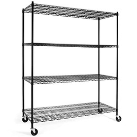 CAPHAUS 4-Tier Commercial Grade Heavy Duty Adjustable Height Wire Shelving w/ Wheels & Leveling Feet, Storage Metal Steel Shelf, Garage Shelving Storage, Utility Wire Rack Storage Shelving Unit, 60”W