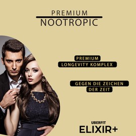 UberFit® ELIXIR+ Longevity - Kapseln [PREMIUM-QUALITÄT] - mit Resveratrol 490mg, Spermidin 5mg, NADH, Omega 3, Coenzym Q10, Vitamin D3, E, Kurkuma uvm (90 vegane Kapseln)