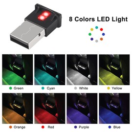 Aobao Mini USB LED Light, 4pcs Mini USB Type A LED RGB Light DC 5V Adjustable Brightness 8 Colors for Car, Laptop, Keyboard, Atmosphere Smart USB Night Lamp for Home Decoration