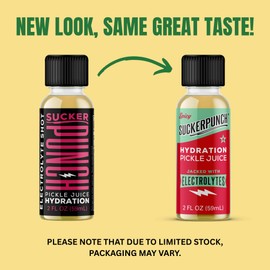 Suckerpunch Electrolyte Pickle Juice Shot, Spicy Dill Flavor, Gluten Free, Post Workout, Sports Drink, Hydration, Low Calorie, Muscle Cramp Defense, Potassium, Keto Friendly, Non GMO, 2oz, 12ct