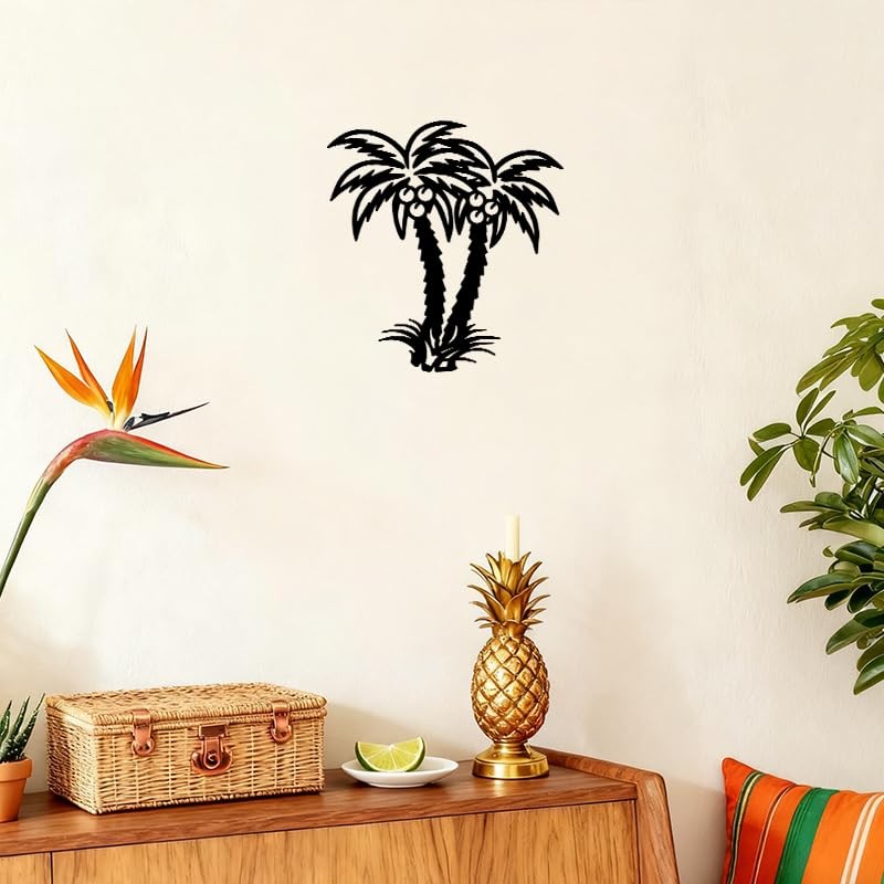 BFORXRO Metal Palm Tree Wall Art Decor, Black, 9.8x11 Inch