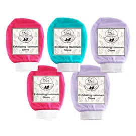Natural Elephant Exfoliating Hammam Glove - Face and Body Exfoliator Mitt 5 and 10 packs (2 Lilac, 2 Pink, 1 Teal (Pack of 5))