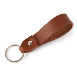 Brown leather key chain drop shape ring keychain fob holder clip keyring. Engraved phrase: GIB NIEMALS AUF!