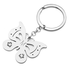 RAIDIN Stainless Steel 18K Gold Silver Plated Keychains Cute Butterfly Keyring Charms Gifts for Women Girls Car Purse Keys Accessories (Silver-066)