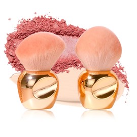 Oneleaf Kabuki Makeup Brushes Premium Synthetic Flat Body Brush Foundation Kabuki Makeup 2 Pcs Brush Set, Golden(Round）