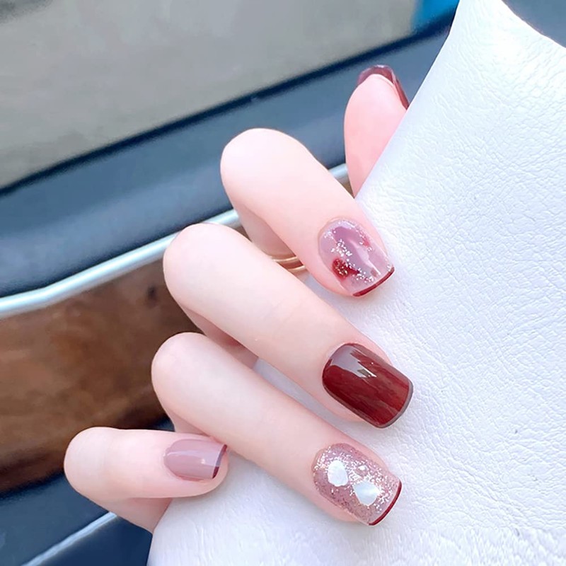 24 Pcs Elegant Nail Tips Shell Nails Silver Pink Make