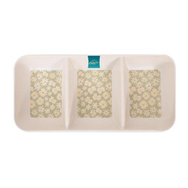 YöL 3 Section Snack Tray Daisy Print Melamine Summer Dining Outdoor Picnic BBQ Green Floral Trendy Tableware Reusable Plastic Dips