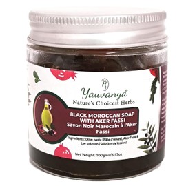 Yauvanya Black Moroccan Beldi Soap with Aker Fassi - 100 gms | Natural Olive Oil, Vitamin E-Rich, Exfoliating, Moisturising | Traditional Moroccan Turkish Hammam Soap | Deep Skin Exfoliation