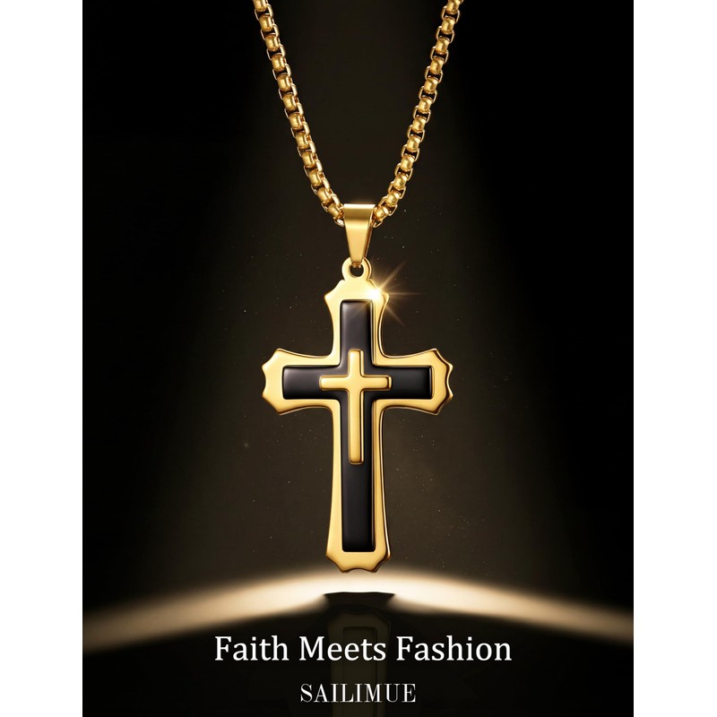sailimue Cross Necklace for Men Stainless Steel Mens Cross Chain