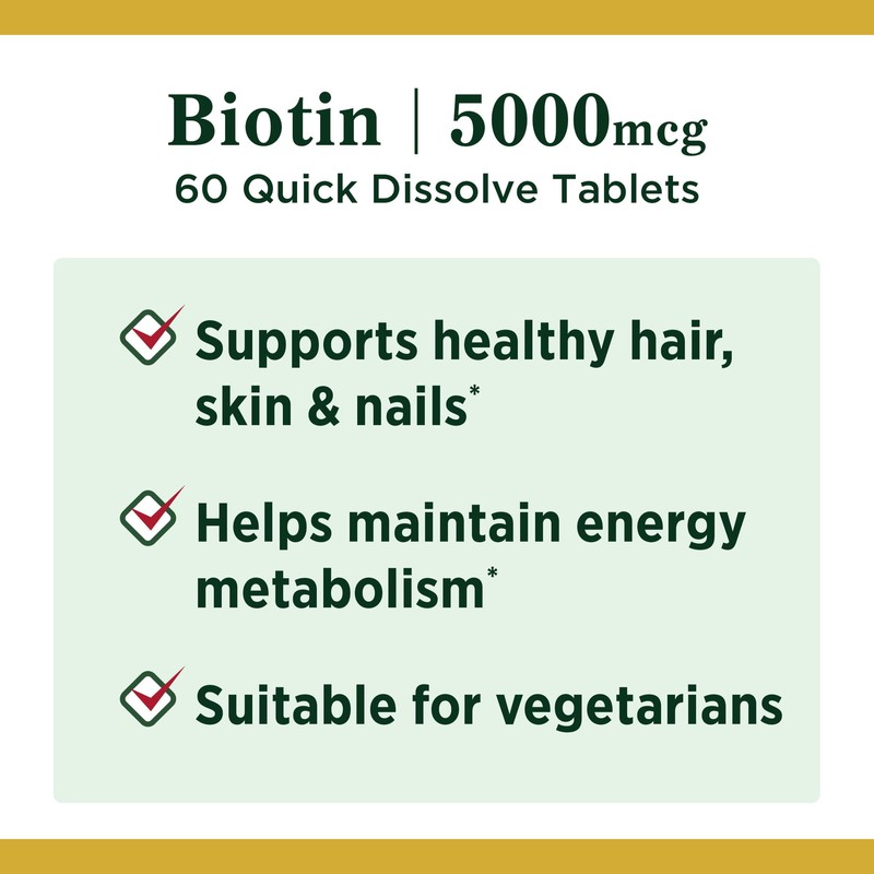 Nature's Bounty Biotin Quick Dissolve Tablets, 5000 mcg, 60 Ct