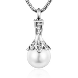 [Dletay] Memorial Pendant Pearl Necklace Cremation Pendant Hand Memorial Urn Urn Necklace 2 Colors Silver Rose Gold Removable Gift Women's Memorial Jewelry, Stainless Steel