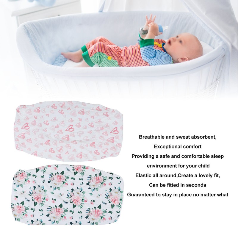 2Pcs Bassinet Sheet Polyester Cotton Breathable Elastic Bassinet Pad Mattress