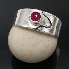 JEWELSTREZORO Cabochon-Granat Edelstein-Bandring für Herren und Damen,Geschenkartikel, 925er-Sterlingsilber Bandring Schmuck TSR1081BS_18 (64 (20.4))