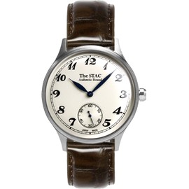 The STAC ST-AR002 Classic Retro Men's Women's Unisex Watch, Made in Japan, 1.4 inches (36 mm), White, Brown Croco Leather, white (off-white), Classic