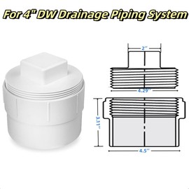 Ptazucv 4" PVC Sewer Cleanout Adapter with Plug Pipe Fitting, Drainage Sewer Cleanout Cap PVC DWV Pipe Cover,For Use With 4-Inch Sewer and Drain Pipe