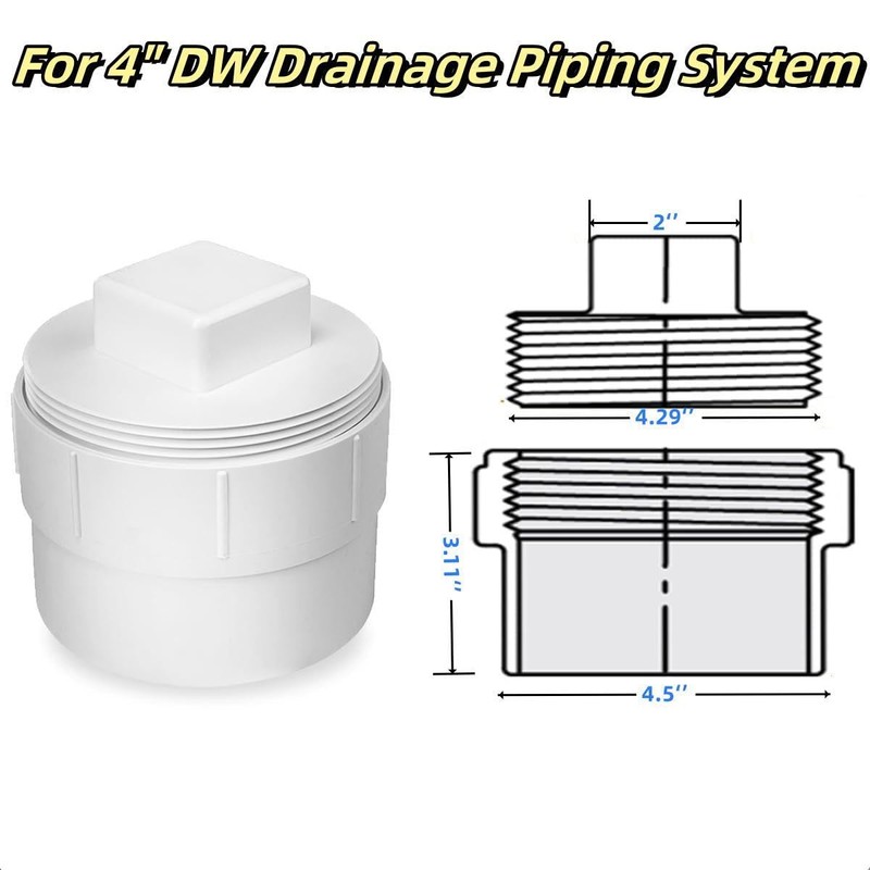 Ptazucv 4" PVC Sewer Cleanout Adapter with Plug Pipe Fitting,