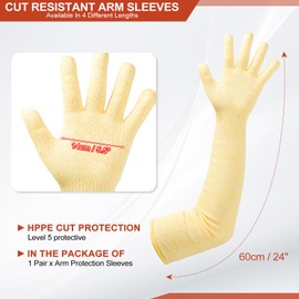 MECCANIXITY Cut Resistant Sleeves with Gloves, 47cm Arm Protection Sleeve HPPE Farmer Gardening Sleeves for Work Kitchen, Welding, Farming, Yellow