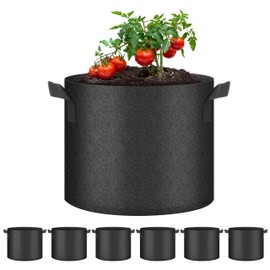 HealSmart 6-Pack 5 Gallon Grow Bags, Nonwoven Aeration Fabric Pots with Handles, Cloth Plant Pots, Suitable for Garden Fruits, Vegetables, Tomato and Flowers, Black