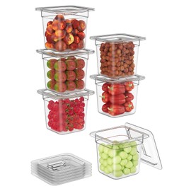 FORITRUE 1/6 6'' 6 Pack Plastic Food Pans With Lids, Clear Food Pan, Commercial Stackable Polycarbonate Freezer-Safe for Fruits Vegetables Restaurant Kitchen
