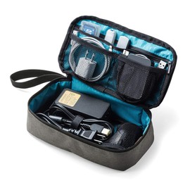 イーサプライ トラベルポーチ 深め ガジェット 充電器 モバイルバッテリー 小物整理 収納ポーチ コンパクト 旅行 出張 グレー EZ2-BAGIN006GY