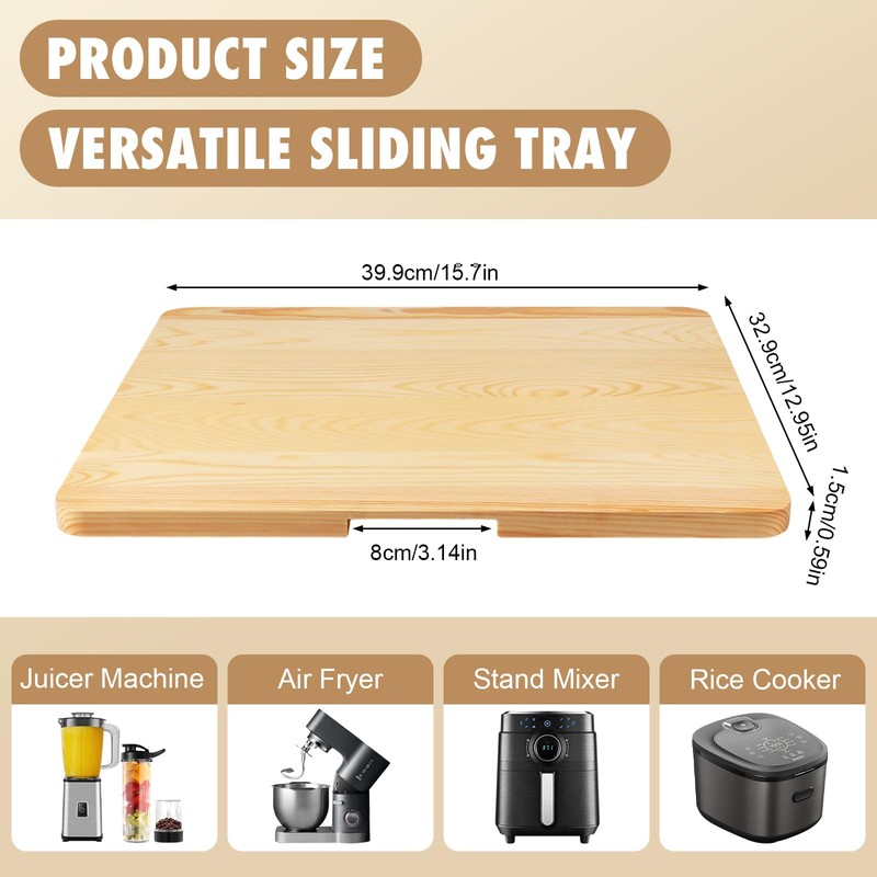 360° Appliance Sliding Tray for Coffee Maker, Bamboo Rolling Tray