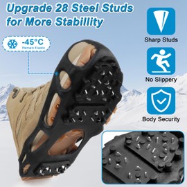 Calzado de tracción para nieve y hielo, crampones antideslizantes, zapatos de nieve, tacos para caminar sobre nieve y hielo, botas de invierno para caminar, para hombres y mujeres, senderismo, trotar (28 crampones de acero, Szie L)
