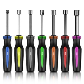 P.I.T. 7-Pieces SAE Nut Driver Set,Solid Shaft Nut Drivers (3/16, 1/4, 5/16, 11/32, 3/8, 7/16, 1/2 Inch) With Color Coded Nonslip Comfort TPR Hand Grips,Standard Sizes Hex Deep Nut Driver Set
