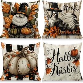 Cirzone Cushion Cover Autumn 45 x 45 cm Set of 4 Black Elf Autumn Cushion Autumn Decoration for Home Garden Sofa Bedroom