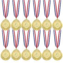 EMITUOFO Winner Medals Gold, Pack of 12 Winner Medals, Gold Medals for Children's Birthday Prizzes Sports Day and Toy Competition Awards