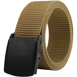 LionVII Mens Belt Web,Nylon Webbing Canvas Belt with Plastic Buckle Breathable for Work and Travel Trim to Fit 27-46" Waist, Olive Brown, Large
