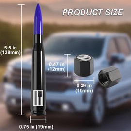 Car Truck Antenna with Tire Valve Caps American Flag Universal Short Replacement for GMC Sierra Chevy Silverado Dodge Ram 1500 2500 3500 Ford F150 F250 F350 Super Duty Raptor Accessories, Blue