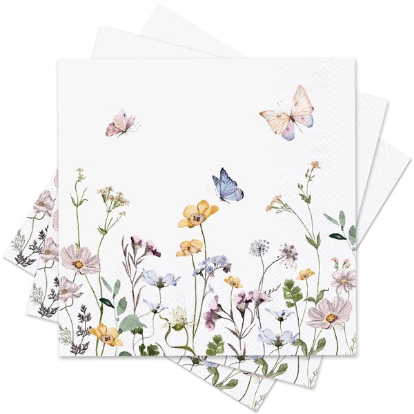 Audree 100 Pack Floral Disposable Napkins Paper 3 Ply (6.5x6.5")
