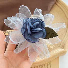 Flower Hair Clip Lace Edged Claw Clip for Women and Girls Rose and Camellia Design Non Slip Hair Accessories for Thick Hair Cute Hair Claw Clips (Dark Blue)
