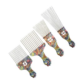 Outanaya 4PCS Retro Pattern Steel Needle Hair Combs Durable Wide Tooth Styling Picks for Daily Grooming Comfortable Grip for All Hair Types