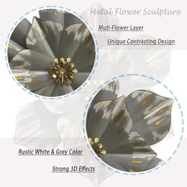 Metal Flower Wall Sculpture, 12.5" Rustic Modern Floral Artwork, Distressed 3D Layered Iron Flower Wall Hanging Accent for Indoor Kitchen Bedroom Living Room Office OutdoorGarden Patio Decor (Black)