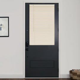 LazBlinds 1" Vinyl Mini Blinds for Doors, Cordless French Door Blinds for Privacy, Light Filtering Privacy Horizontal Shades for Front Door Patio Sidelight Glass Door, 25" W x 40" H, Beige